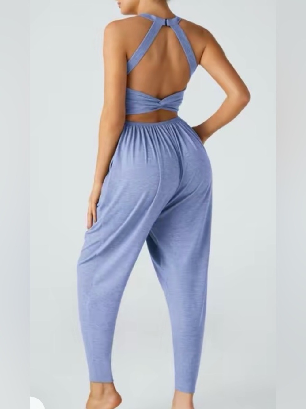 HALARA Lavender-Blue Backless Jumpsuit